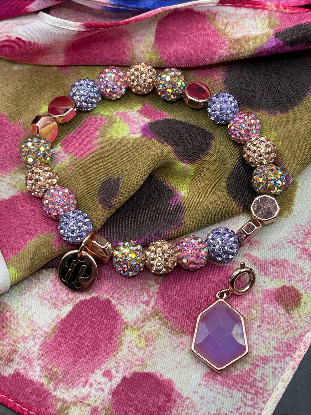 Bomb Party "Lucky in Love" Rhinestone-Encrusted Pave Ball Beads Stretch Bracelet - Picture 3 of 4